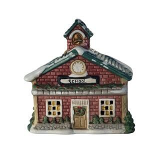 Vintage Christmas Village Schoolhouse – Red Brick with Bell Tower